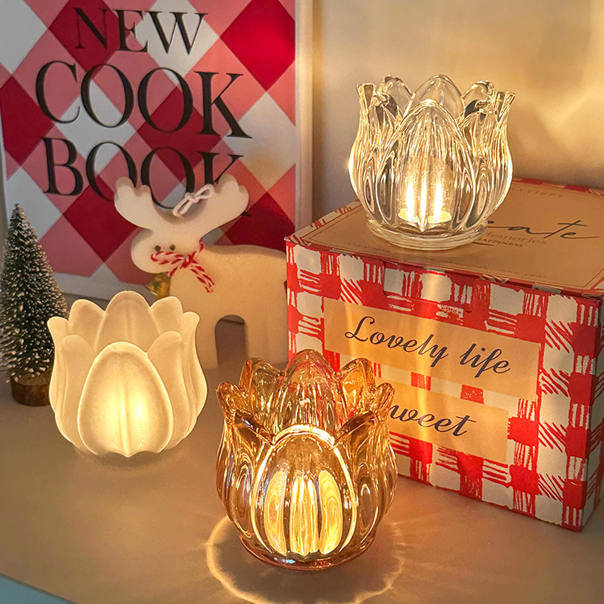 Tulip Design Glass Scented Candle Holder