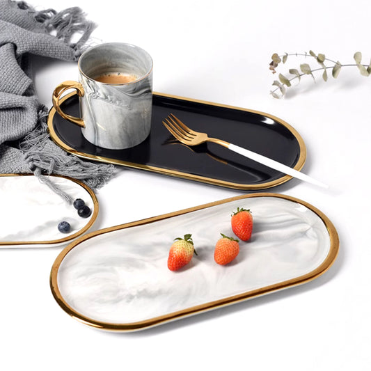 Marble Pattern Ceramic Oval Plate