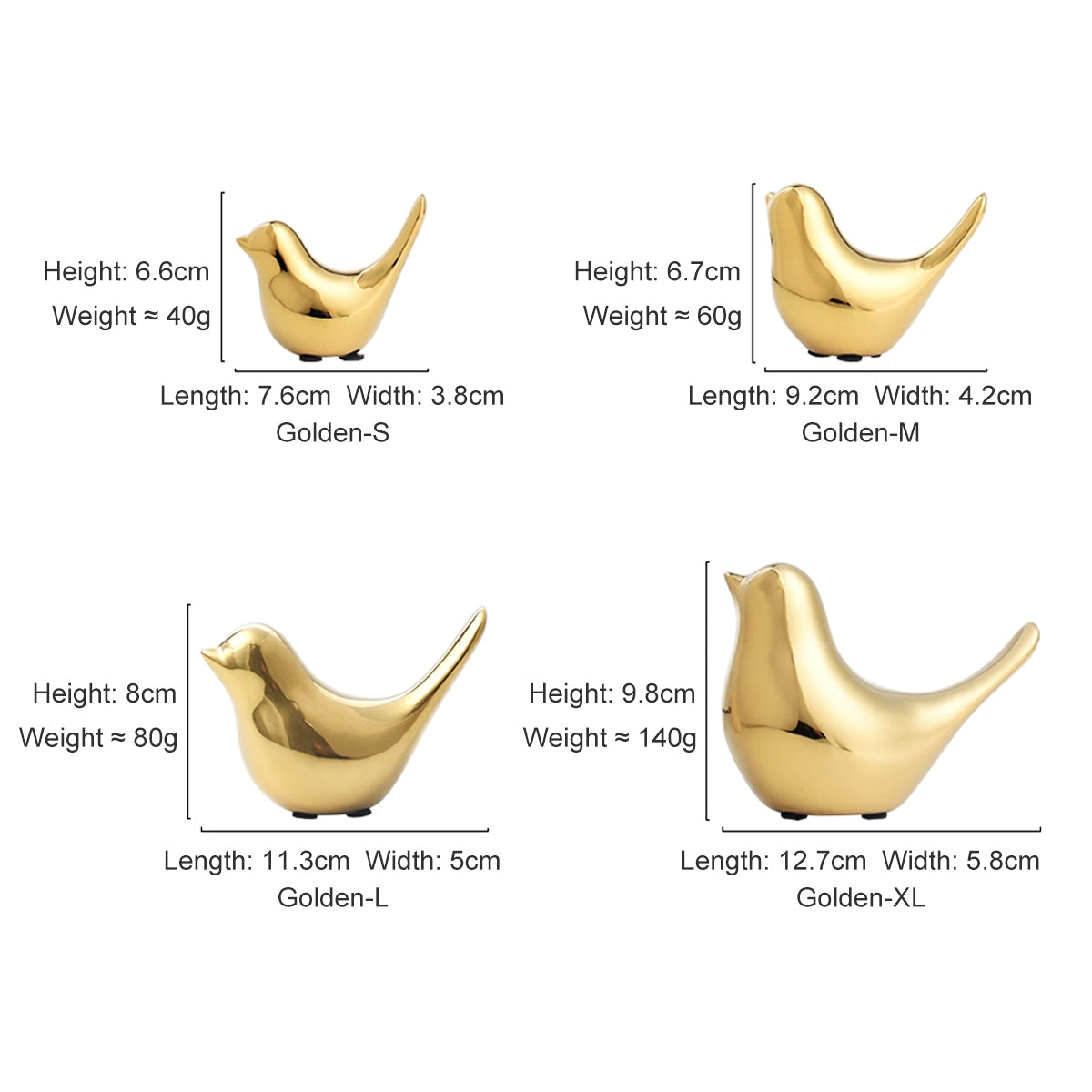 Metallic Ceramic Bird Figurines