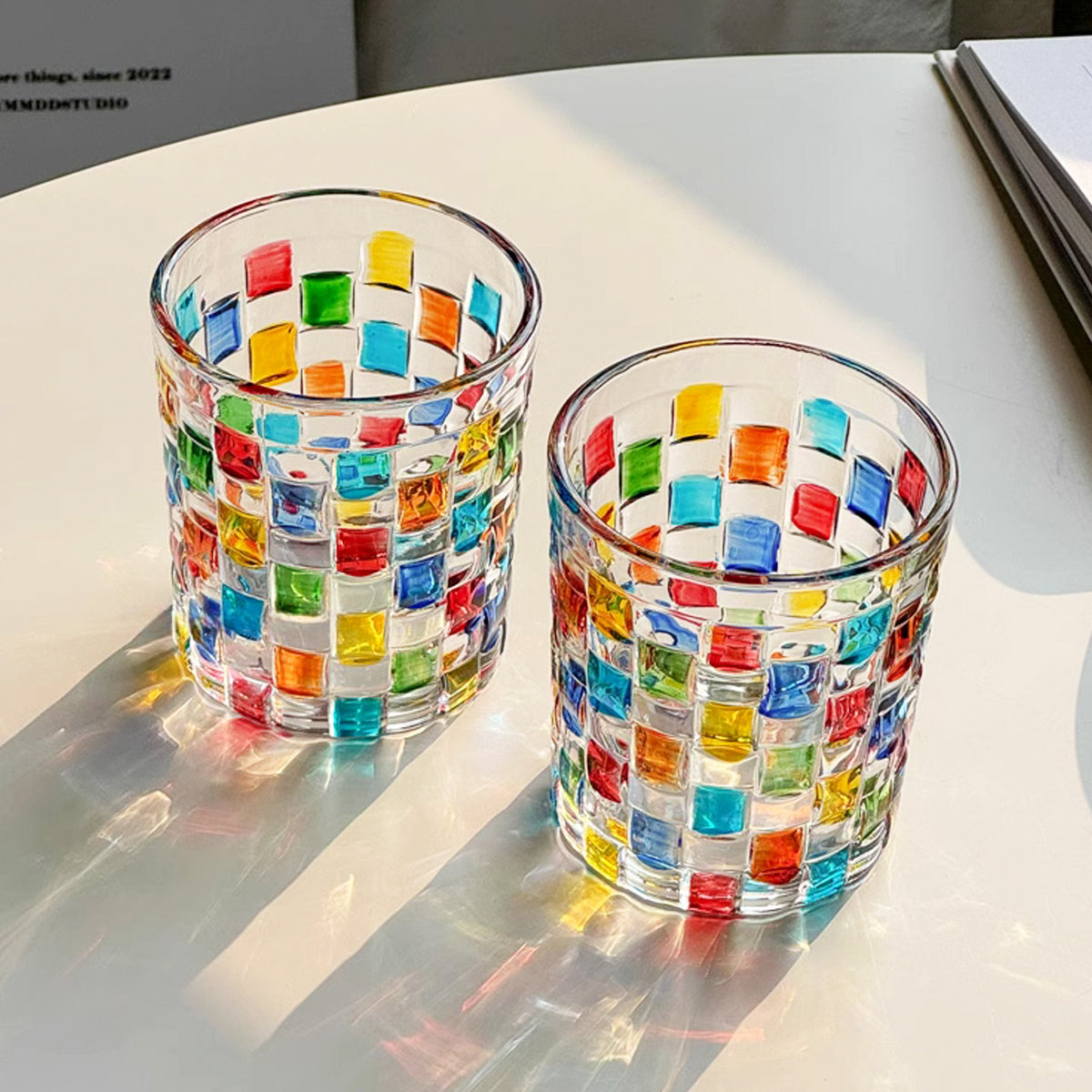Rainbow Woven Grid Glass Tumbler (Set of 2)