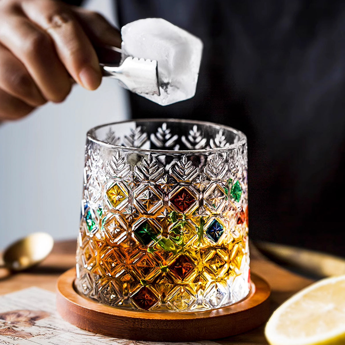 Rotatable Glass Tumbler with Coaster