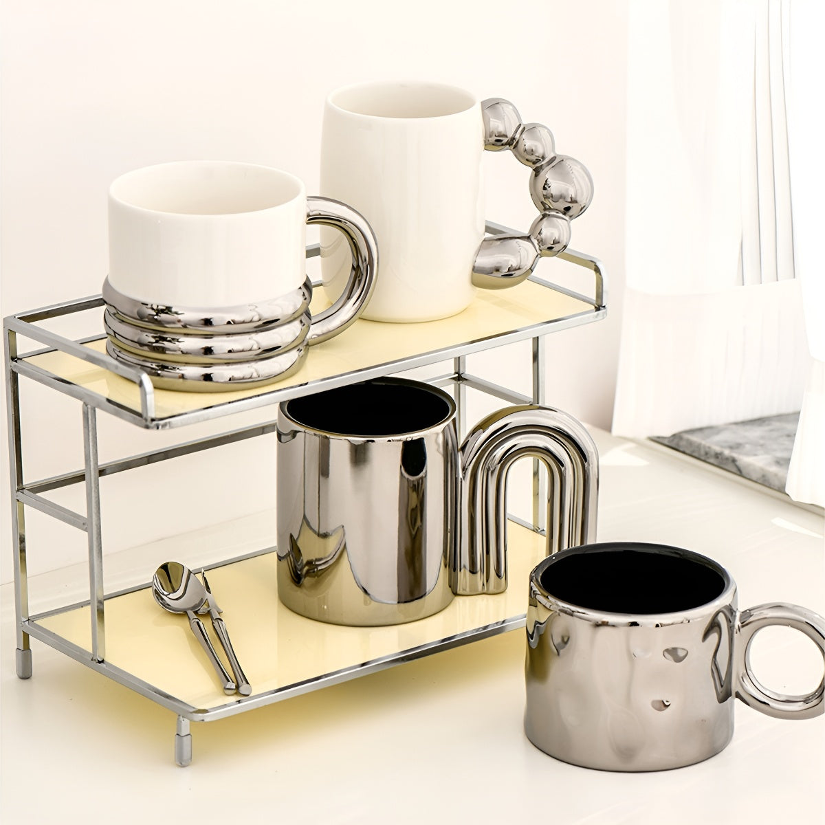 Silver Metallic Ripple Design Ceramic Mug