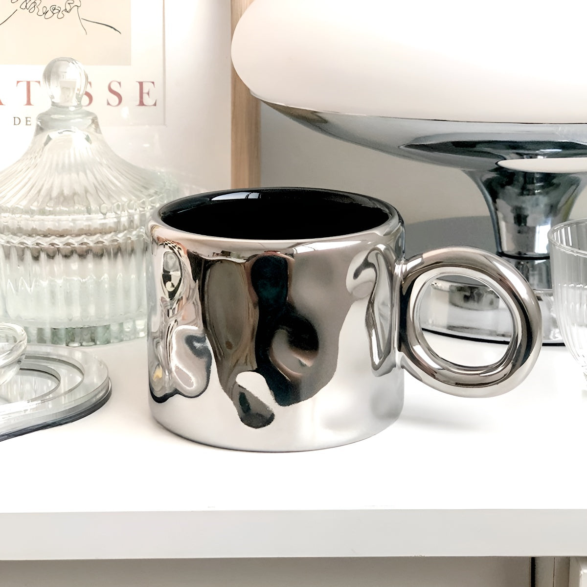Silver Metallic Ripple Design Ceramic Mug