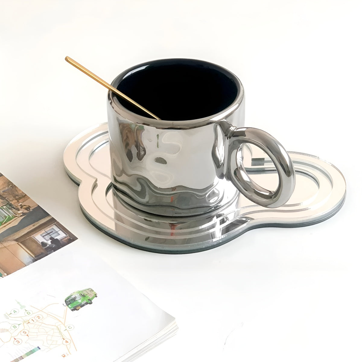 Silver Metallic Ripple Design Ceramic Mug