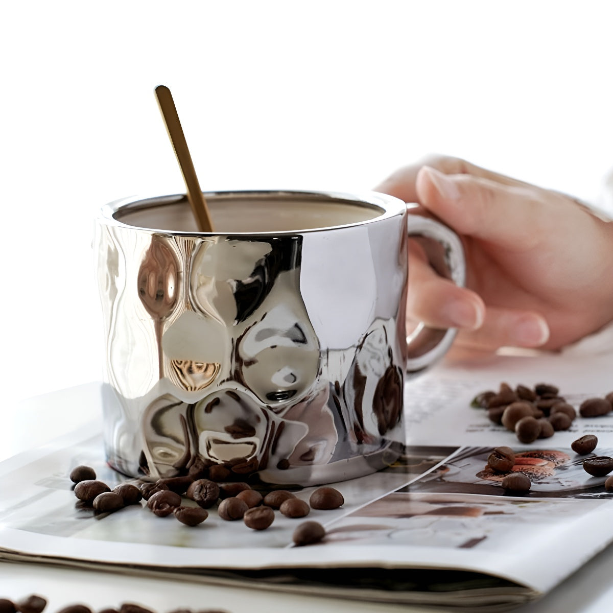 Silver Metallic Ripple Design Ceramic Mug