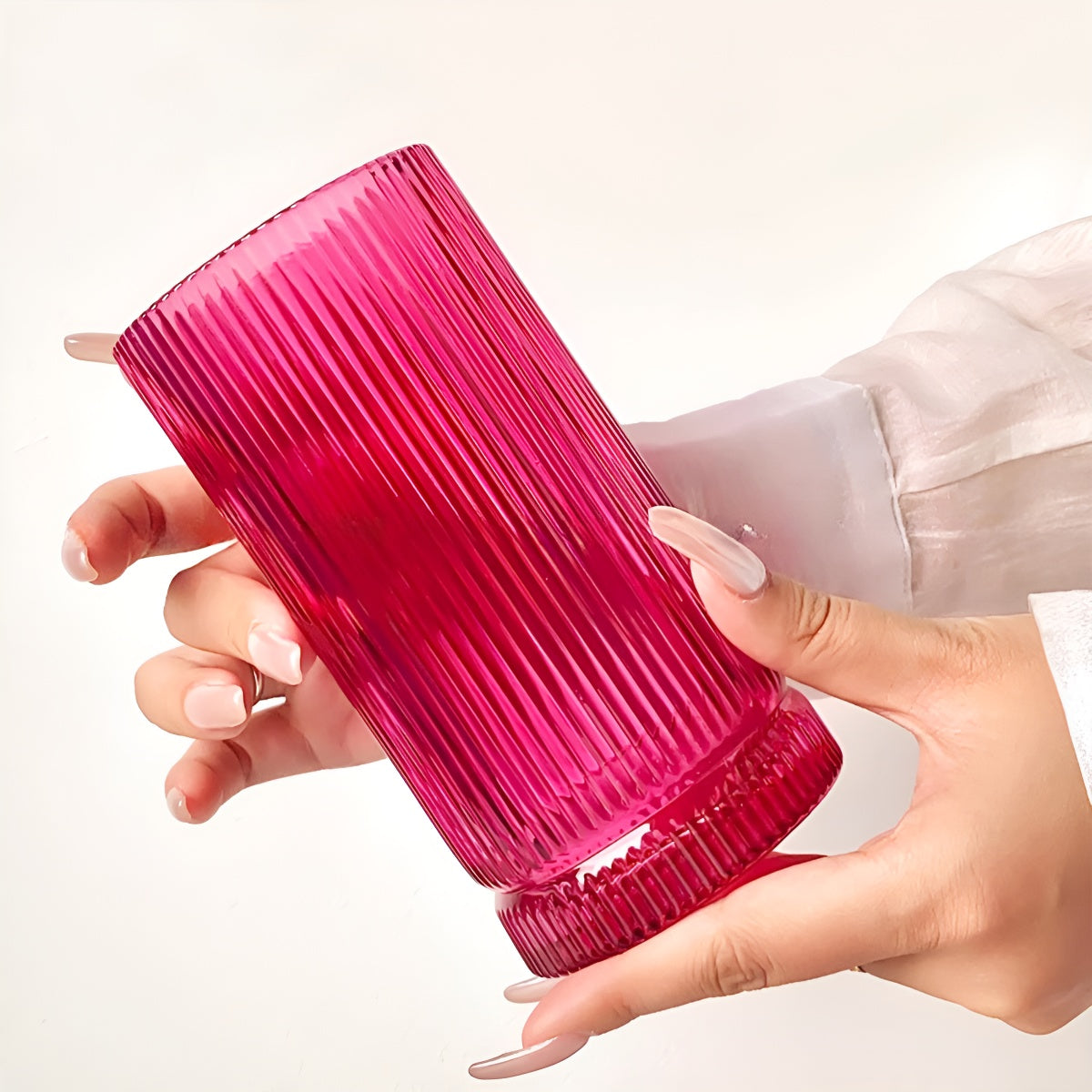 Ribbed Glass Tumbler in Rose Magenta