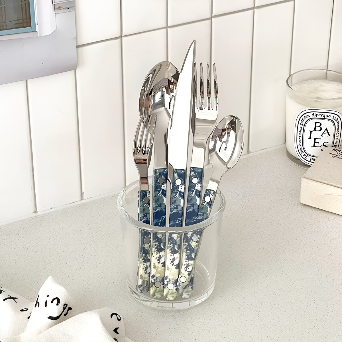 Blue Agate-Pattern Stainless Steel Cutlery Set