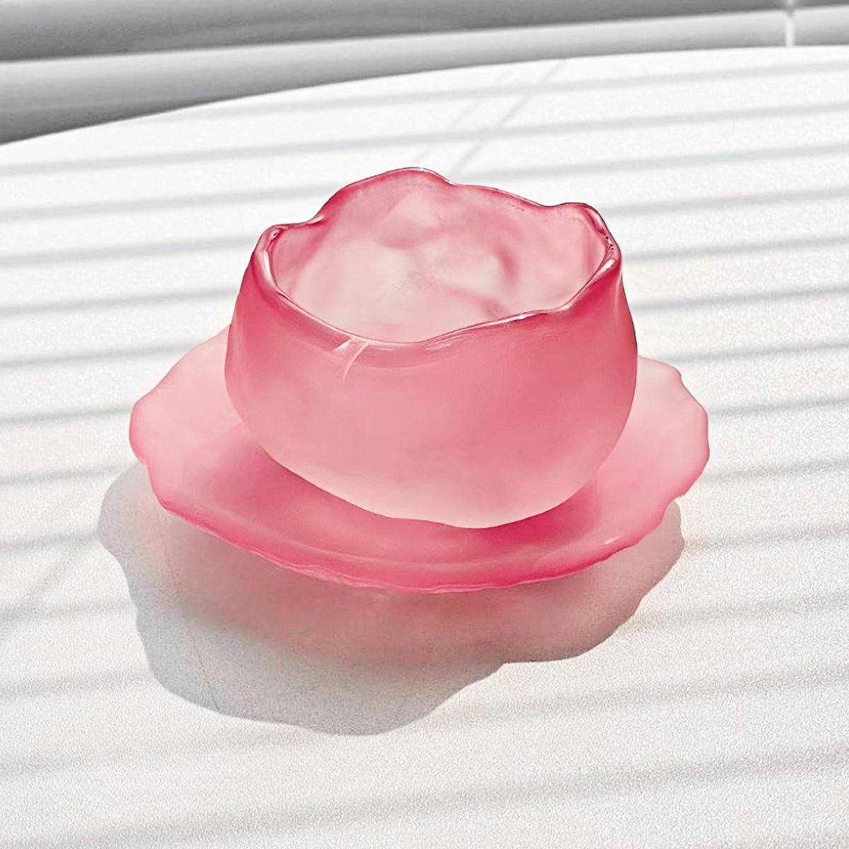 Irregular Glacier-Style Scrub Glass Teacup Set (1 Cup + 1 Plate)