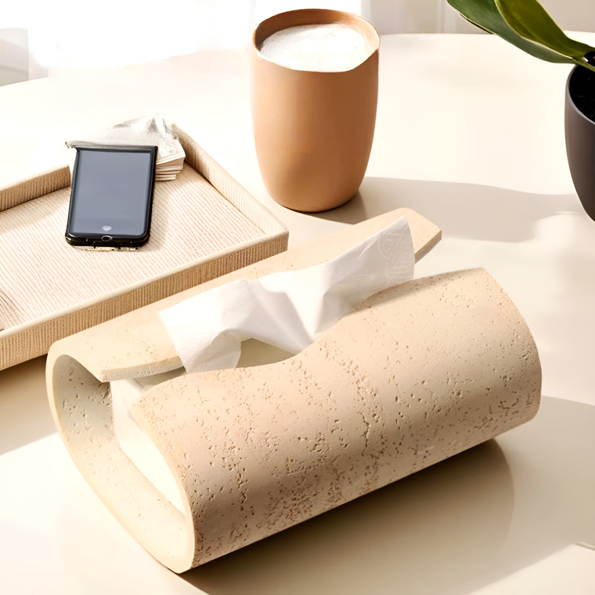 Curved Travertine Tissue Box