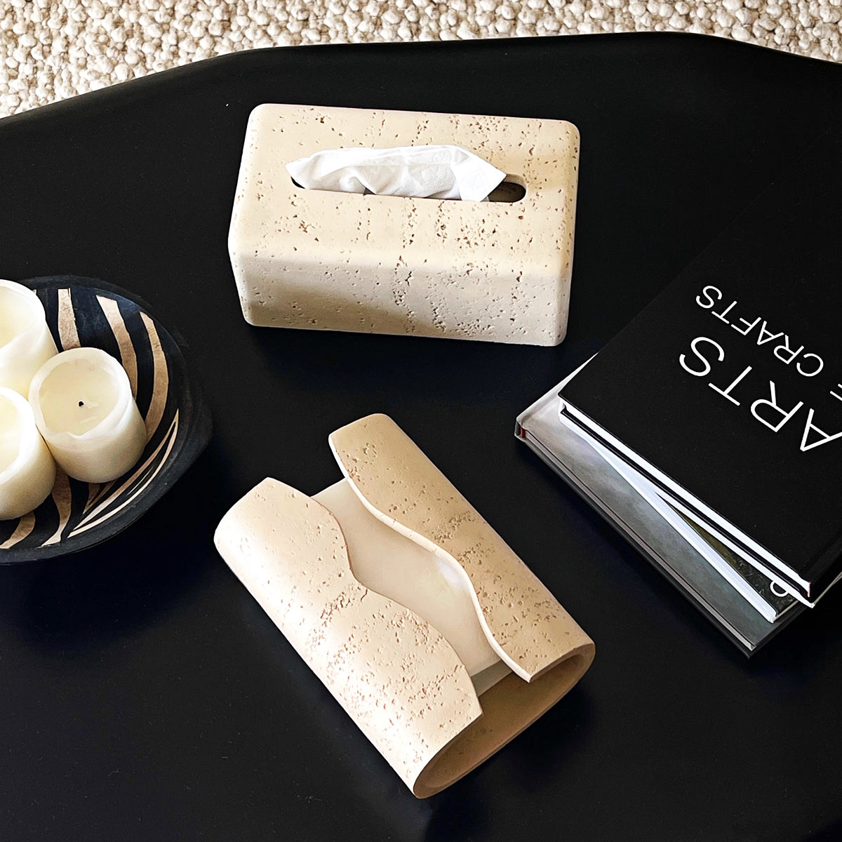Curved Travertine Tissue Box