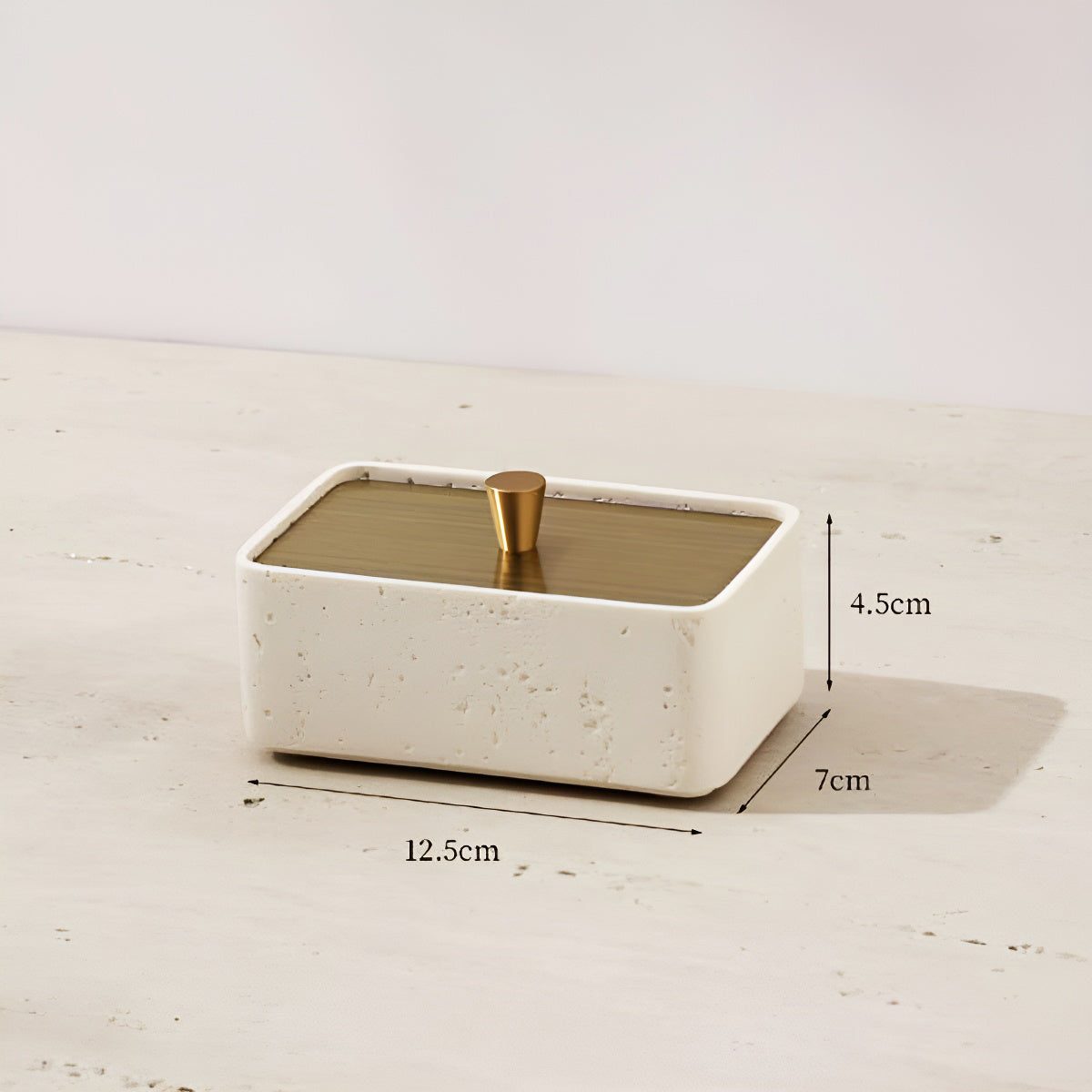 Single Tier Multi-Use Travertine Stackable Storage Box with Metal Lid