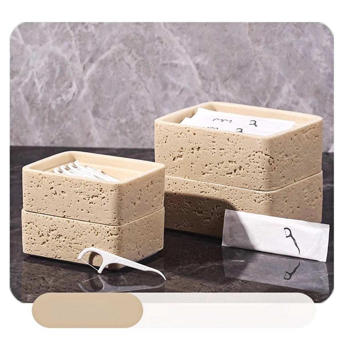 Travertine Double-Layer Organizer with Walnut Lid