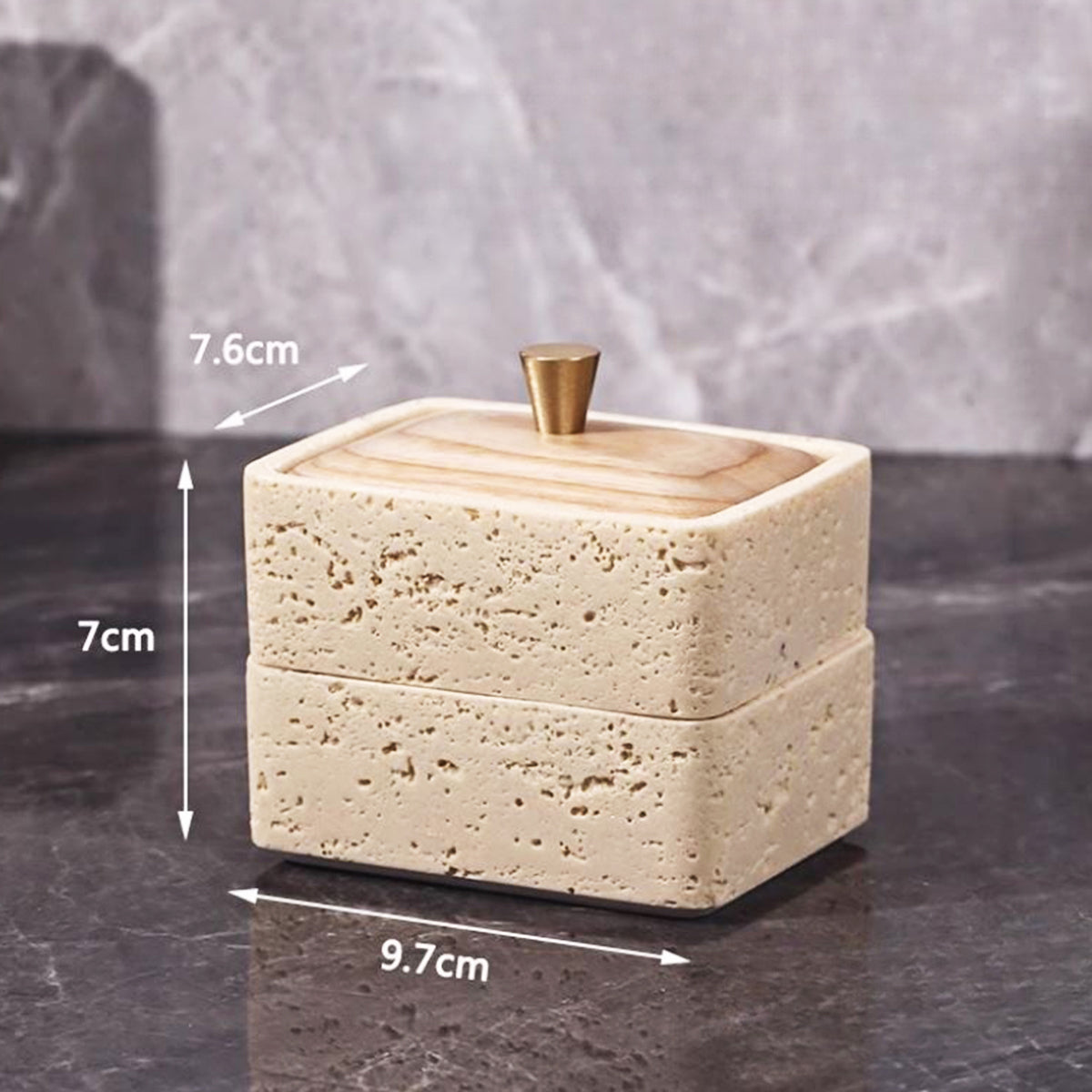 Travertine Double-Layer Organizer with Walnut Lid
