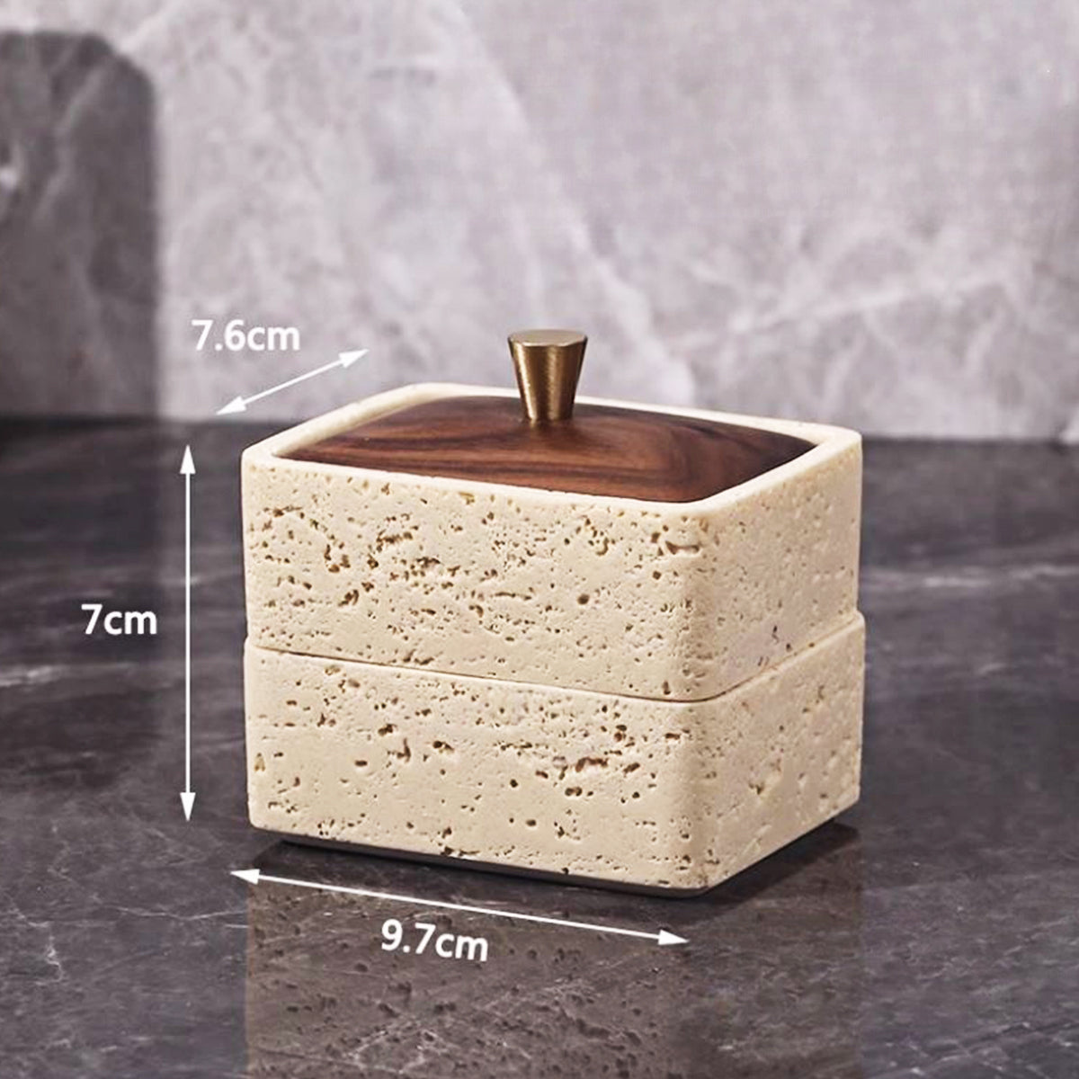 Travertine Double-Layer Organizer with Walnut Lid