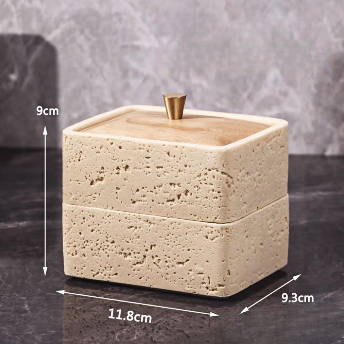 Travertine Double-Layer Organizer with Walnut Lid