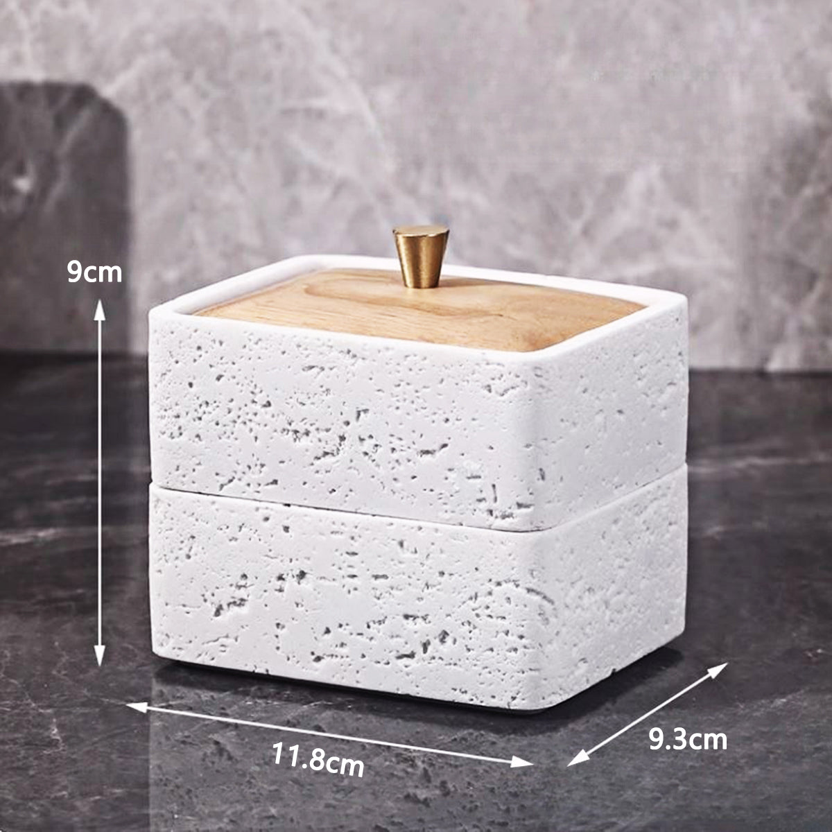 Travertine Double-Layer Organizer with Walnut Lid