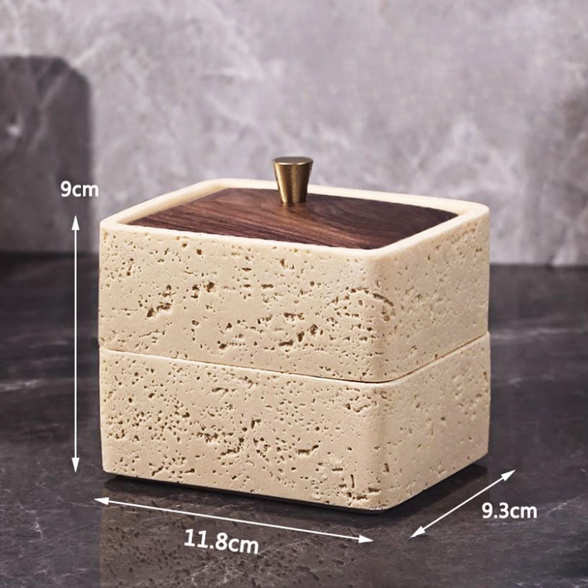Travertine Double-Layer Organizer with Walnut Lid