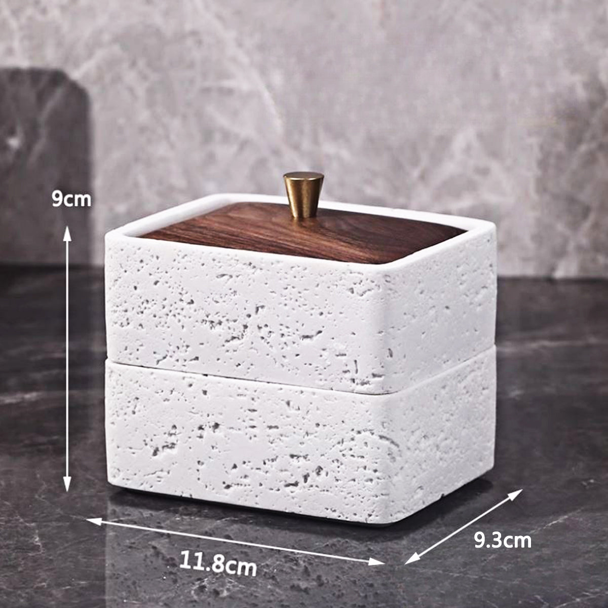 Travertine Double-Layer Organizer with Walnut Lid