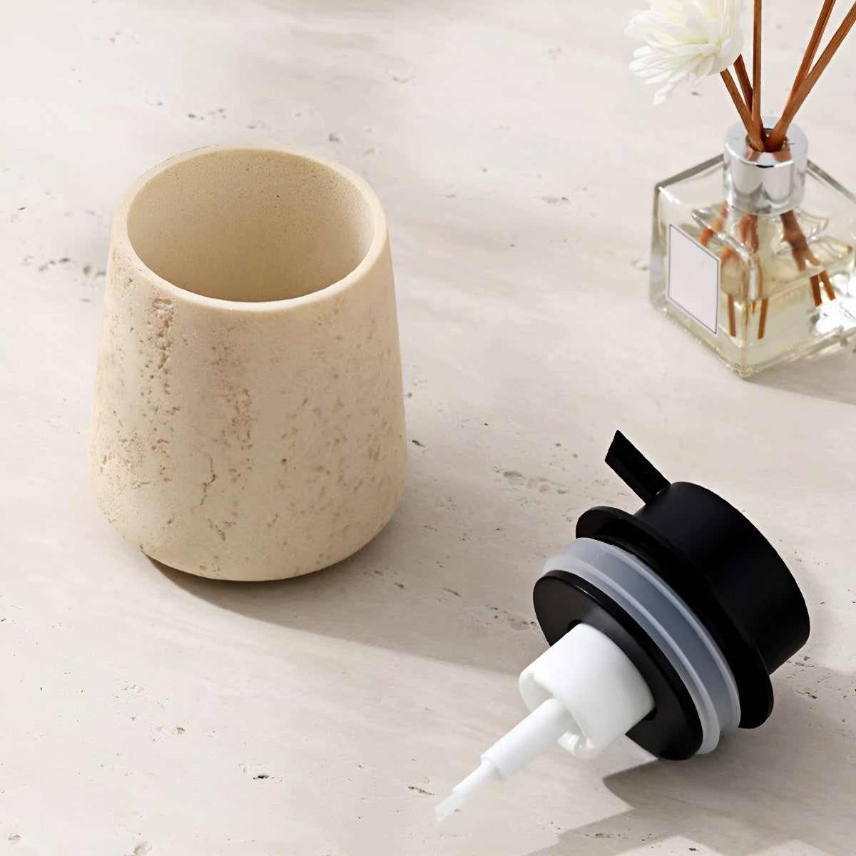 Travertine Hand Press Foaming Soap Dispenser