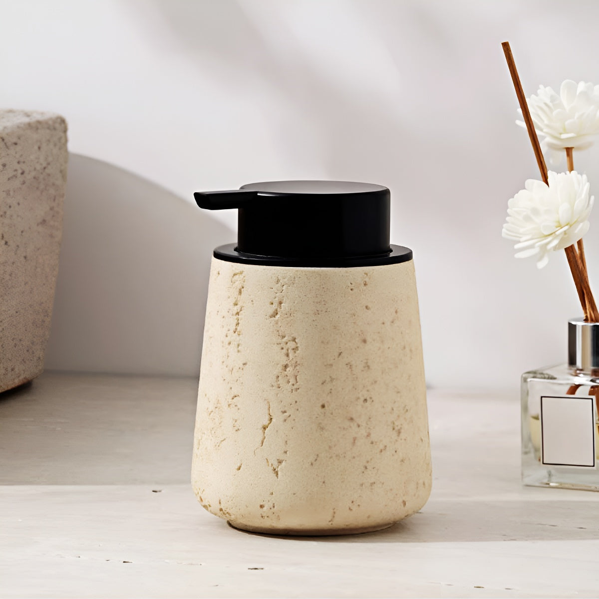 Travertine Hand Press Foaming Soap Dispenser