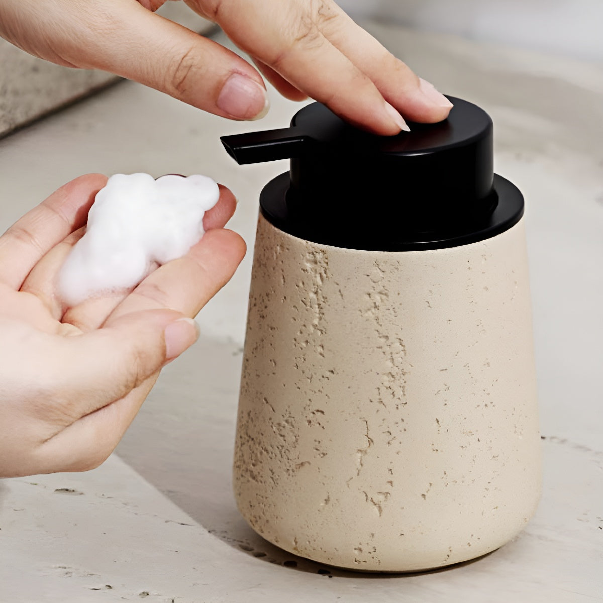 Travertine Hand Press Foaming Soap Dispenser