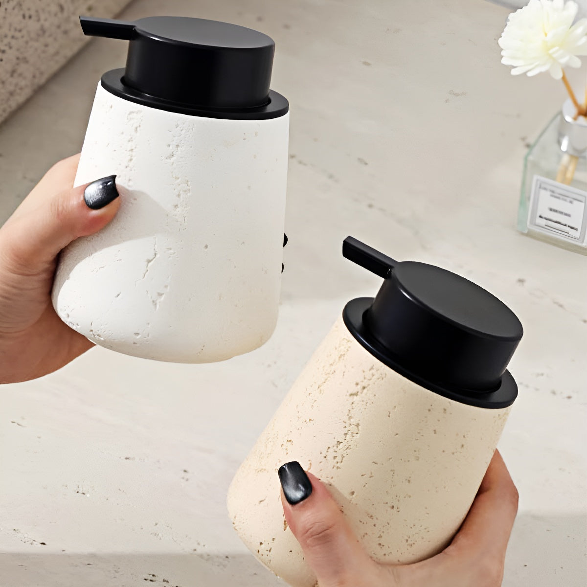 Travertine Hand Press Foaming Soap Dispenser