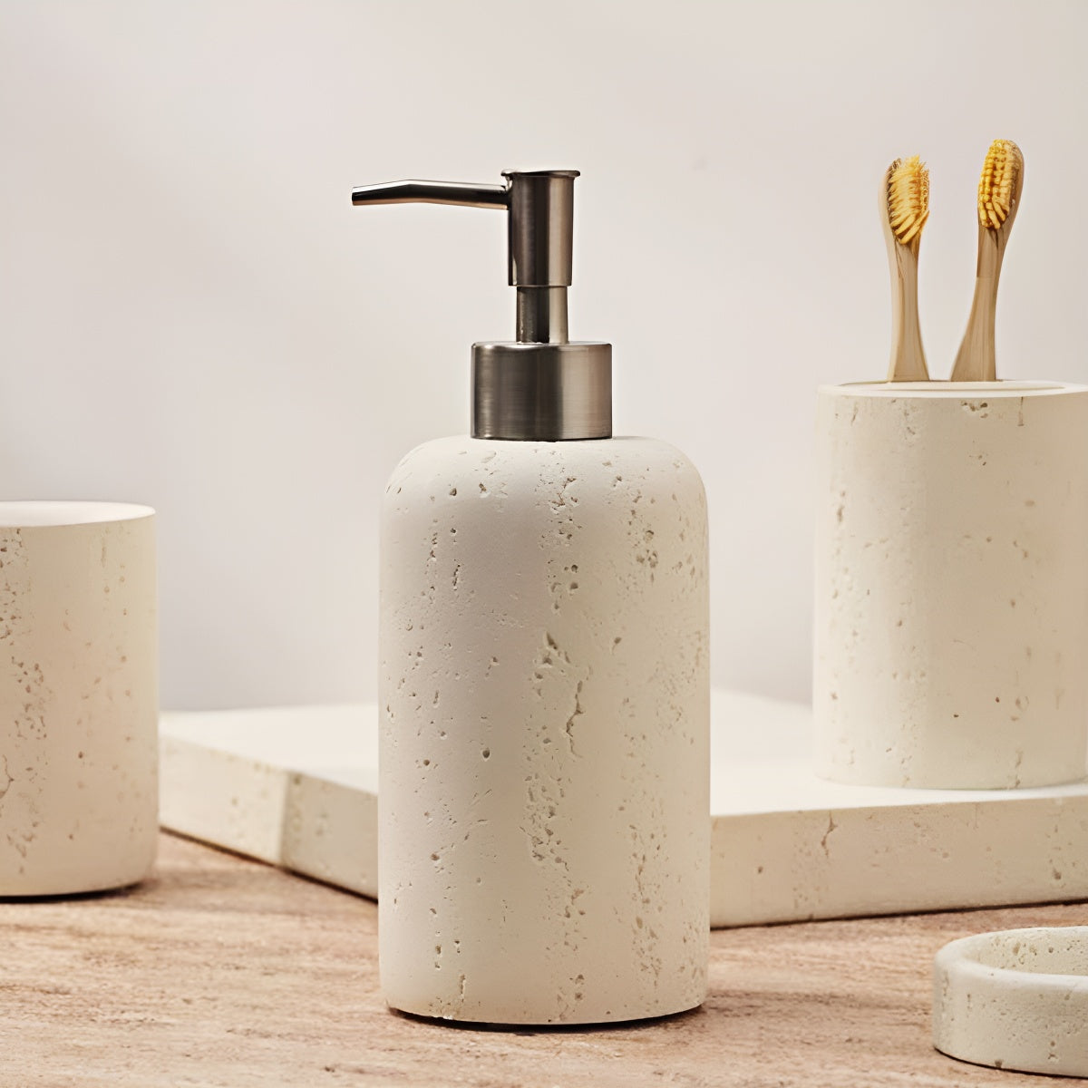 Travertine Shampoo Lotion Dispenser Round Bottle