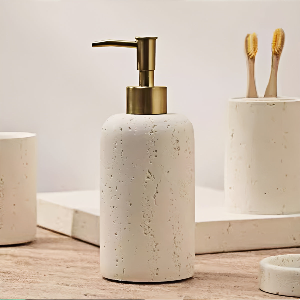 Travertine Shampoo Lotion Dispenser Round Bottle
