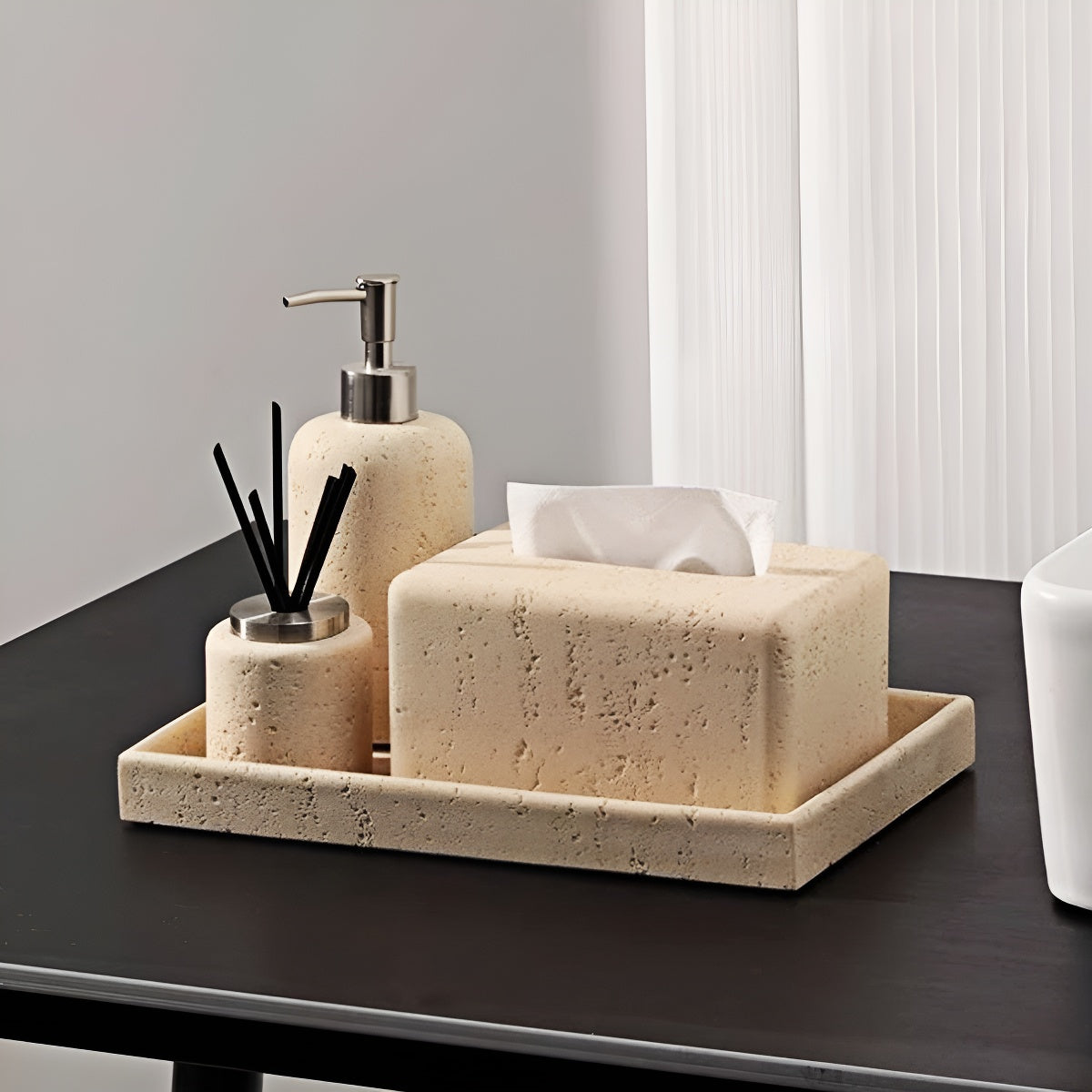 Travertine Shampoo Lotion Dispenser Round Bottle