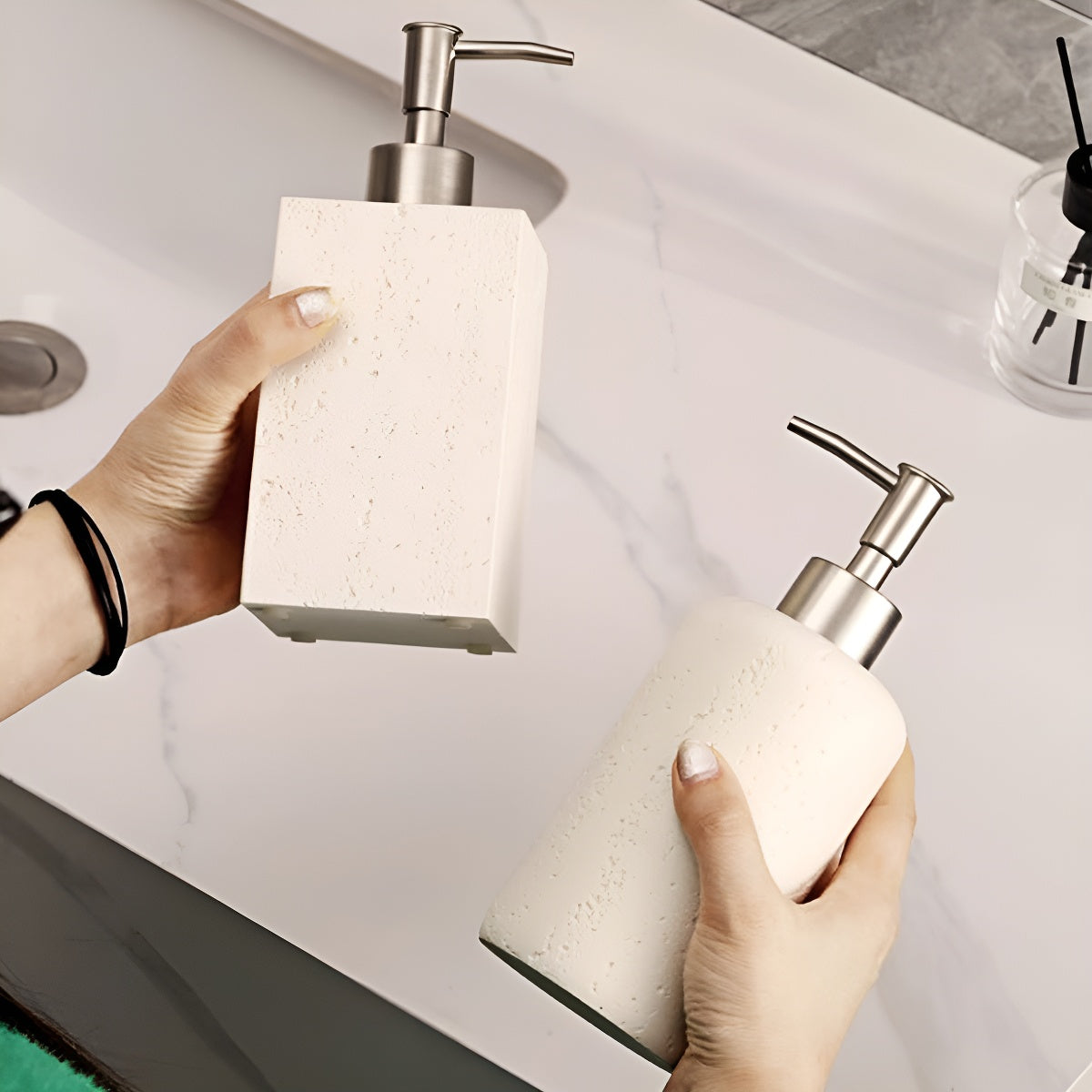 Travertine Shampoo Lotion Dispenser Square Bottle