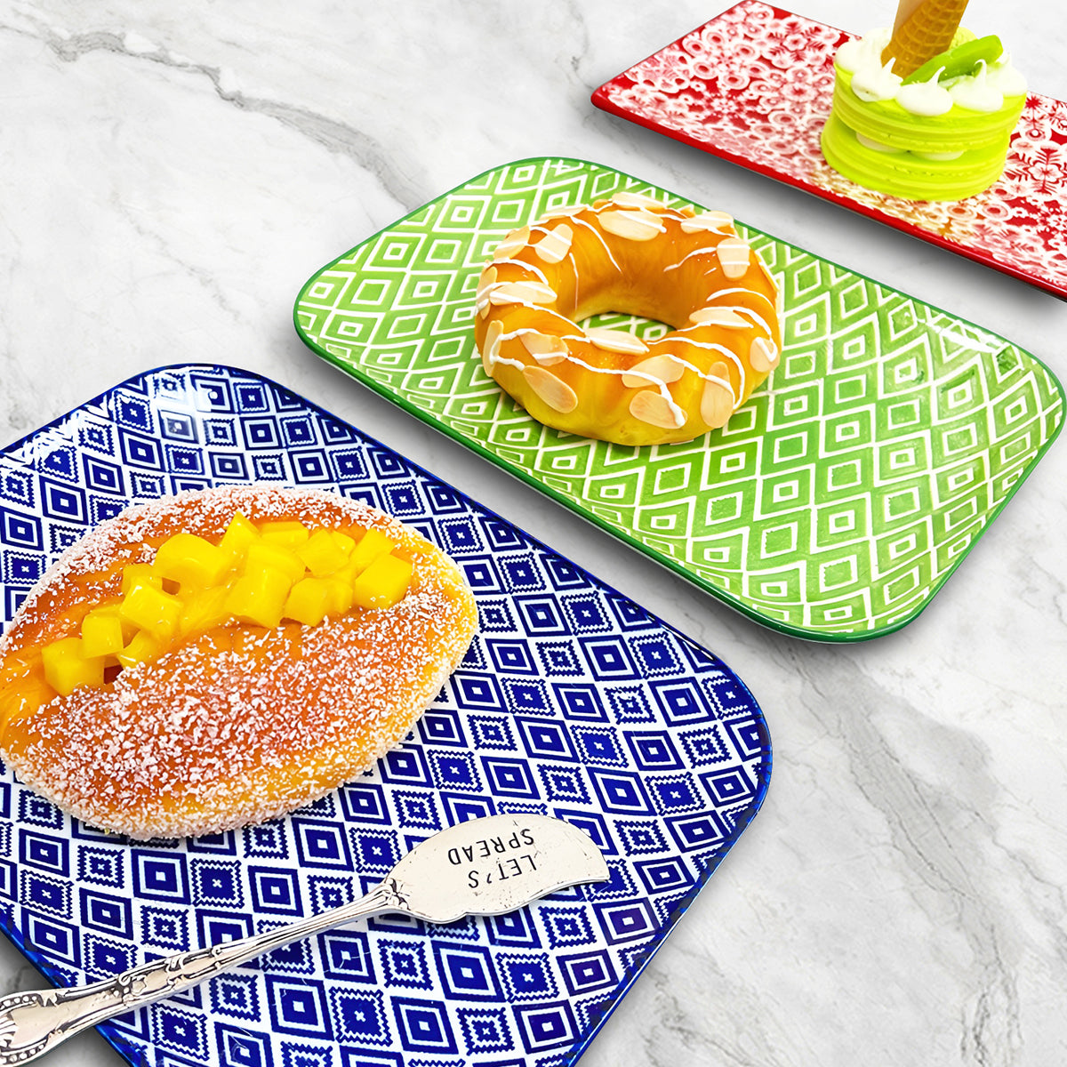 Vibrant Patterned Ceramic Rectangular Serving Plates