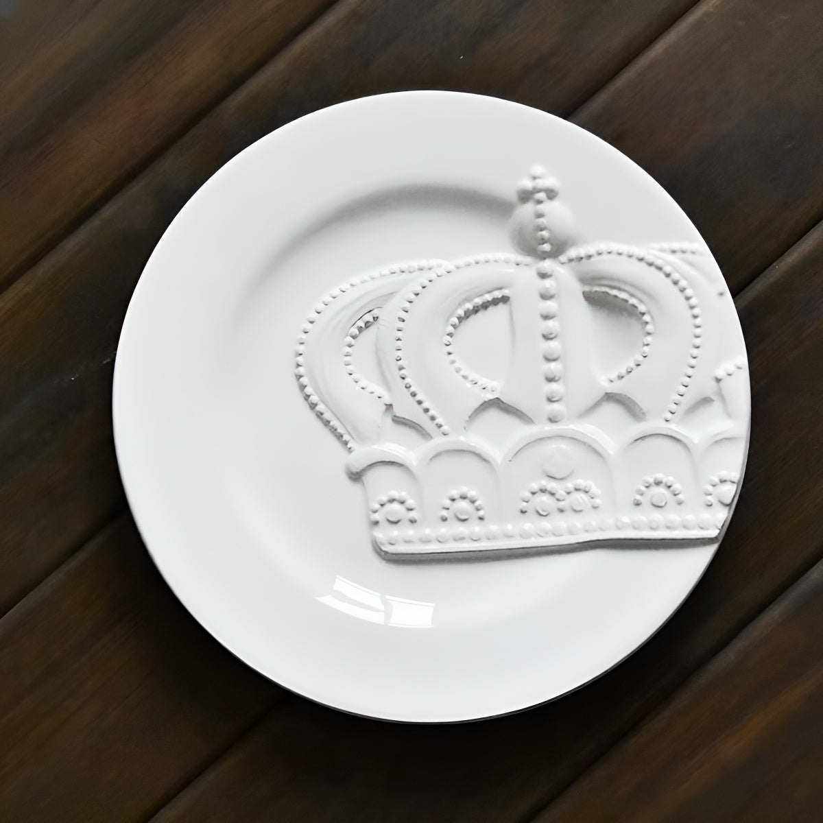 8 inch Embossed Ceramic White Plate