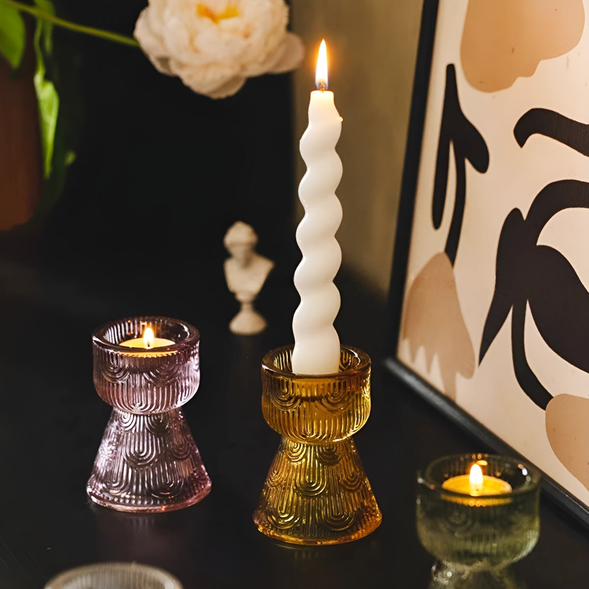Embossed Glass Candle Holder
