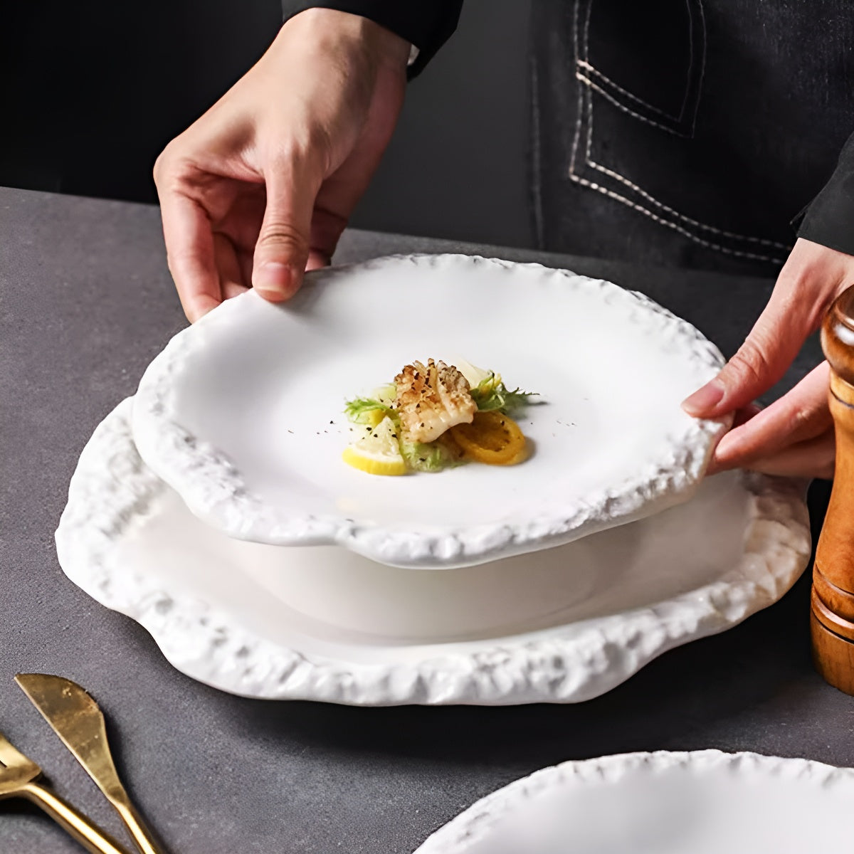 White Irregular Rock-Inspired Edge Ceramic Plates