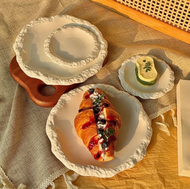 White Irregular Rock-Inspired Edge Ceramic Plates