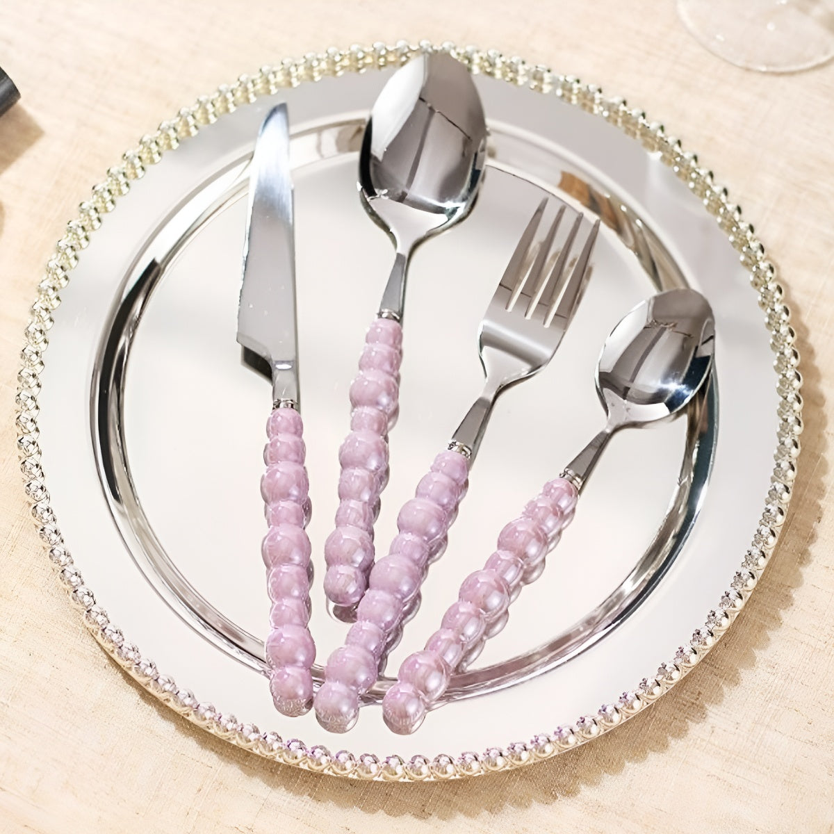 4PCS Pearl Inspired Ceramic Handle Stainless Steel Cutlery Set