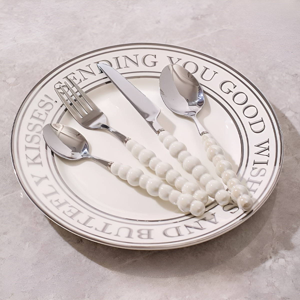 4PCS Pearl Inspired Ceramic Handle Stainless Steel Cutlery Set
