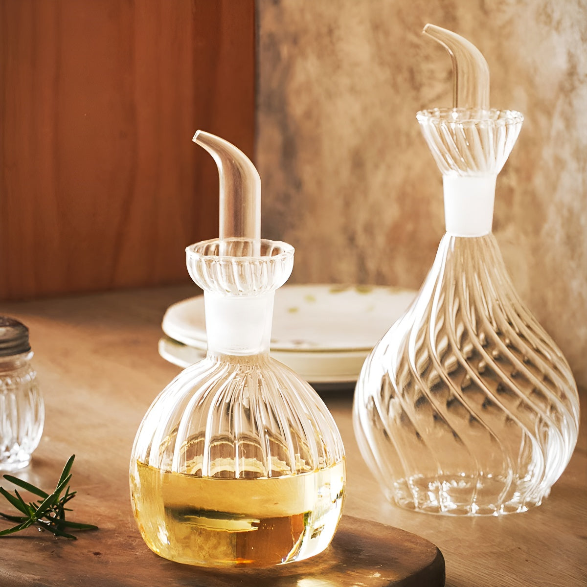 Striped Glass Sauce Dispenser with Anti-Drip Spout