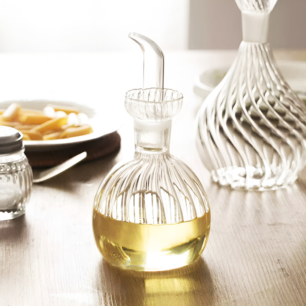 Striped Glass Sauce Dispenser with Anti-Drip Spout