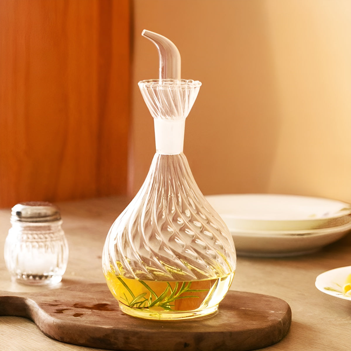 Striped Glass Sauce Dispenser with Anti-Drip Spout
