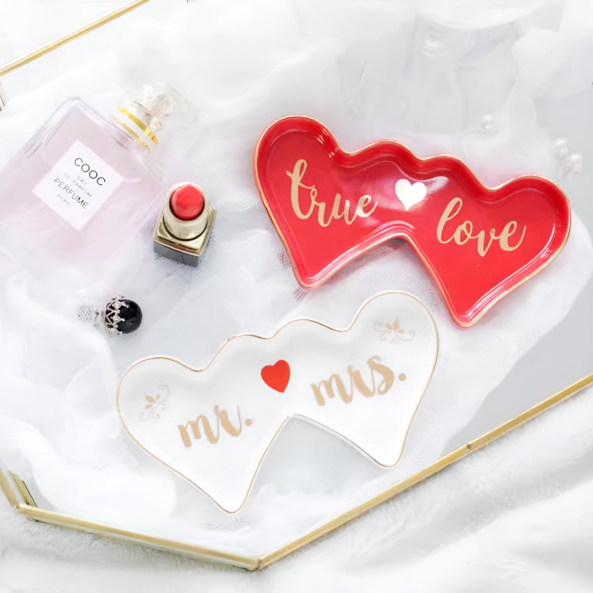 Golden Rim Ceramic Jewelry Tray with Phrases