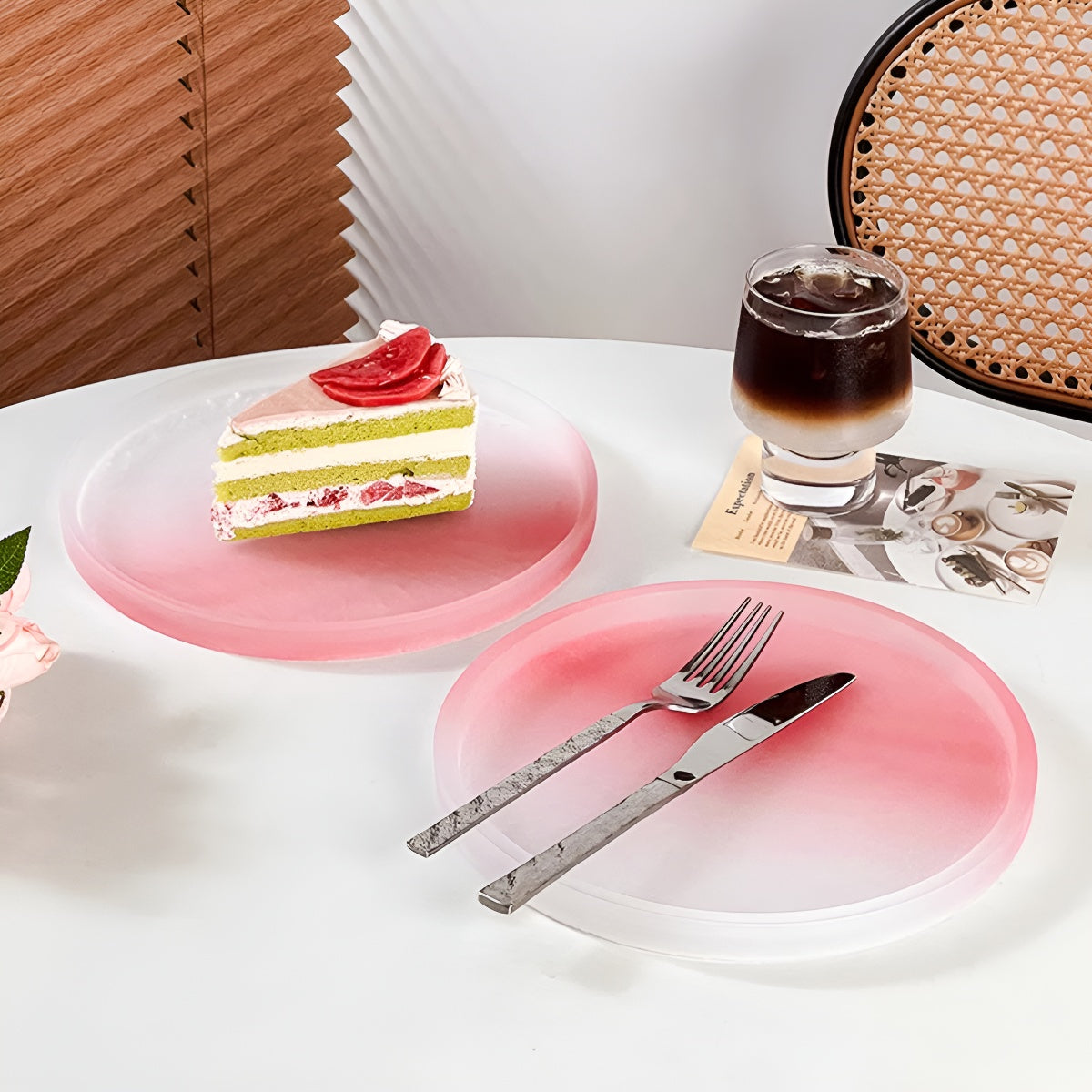 9 Inch Pink Frosted Glass Round Plate