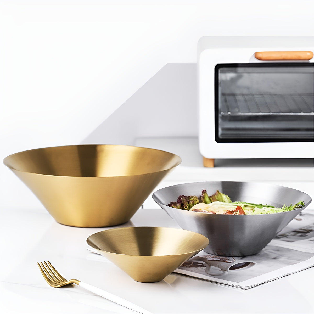 Brushed Gold Stainless Steel Salad Bowl