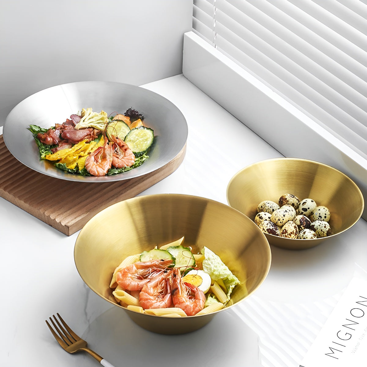 Brushed Gold Stainless Steel Salad Bowl