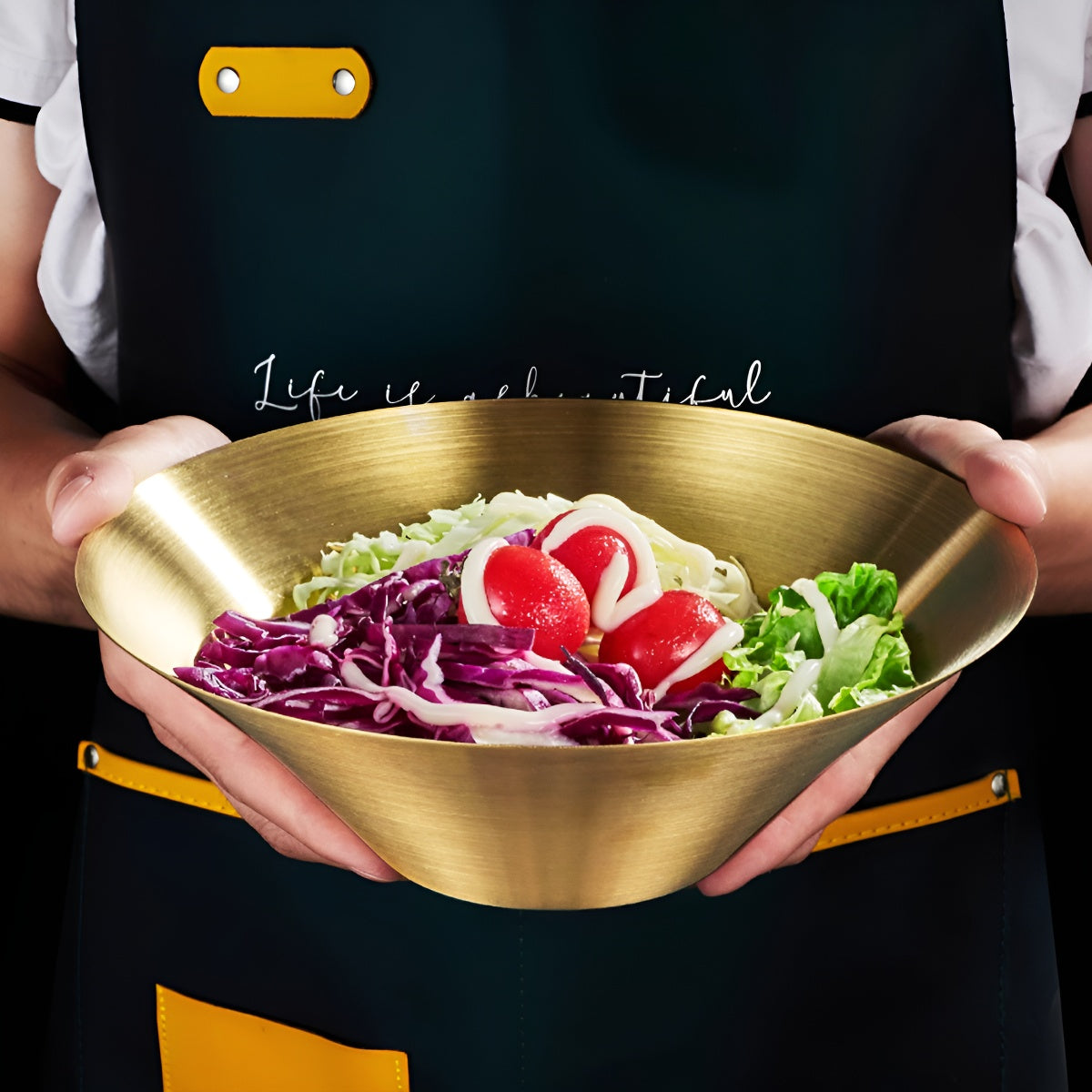 Brushed Gold Stainless Steel Salad Bowl