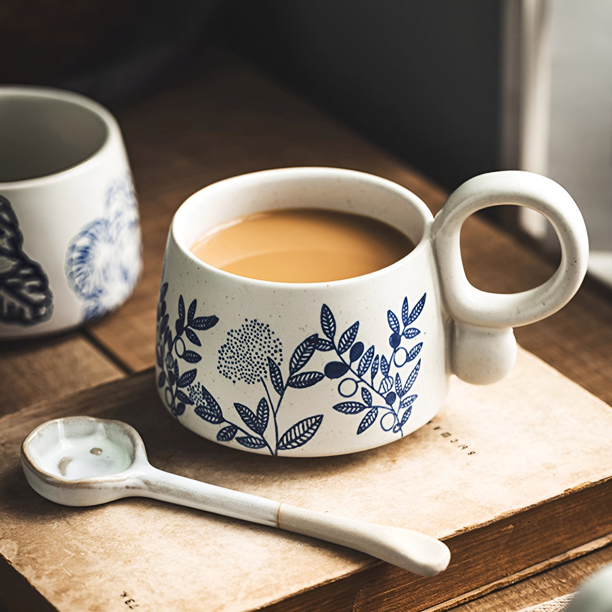 Vintage Handcrafted Ceramic Mug with Botanical Design