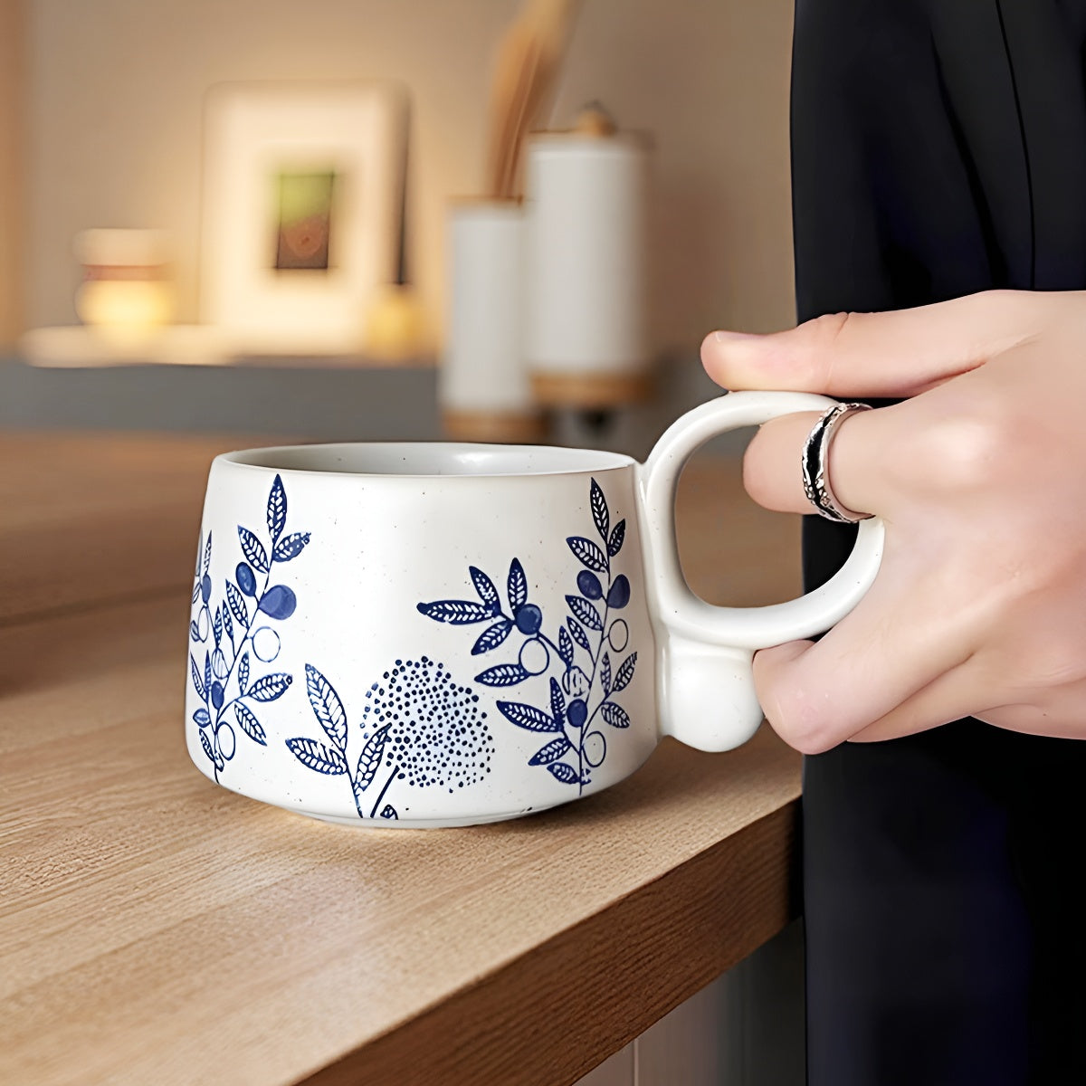 Vintage Handcrafted Ceramic Mug with Botanical Design