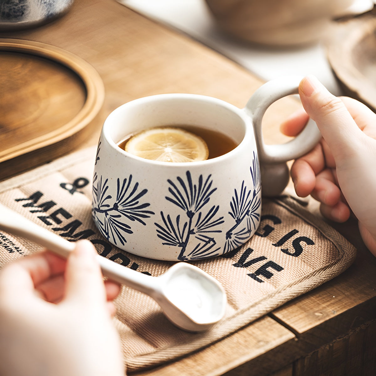 Vintage Handcrafted Ceramic Mug with Botanical Design