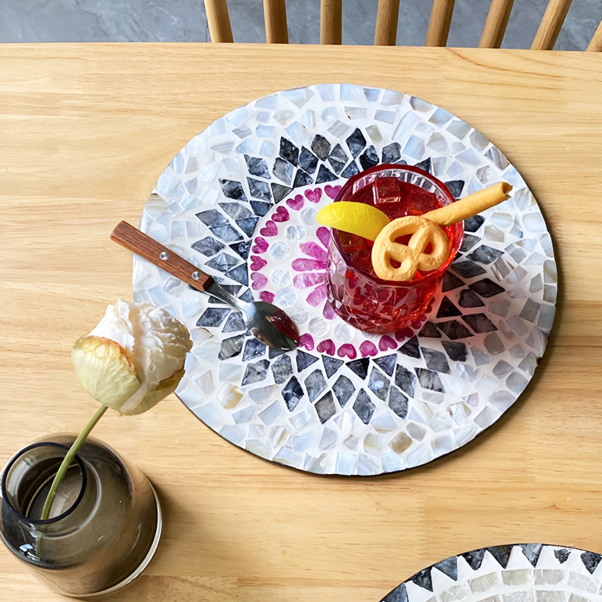 Mother-of-Pearl Mosaic Inlay Flat Serving Plate