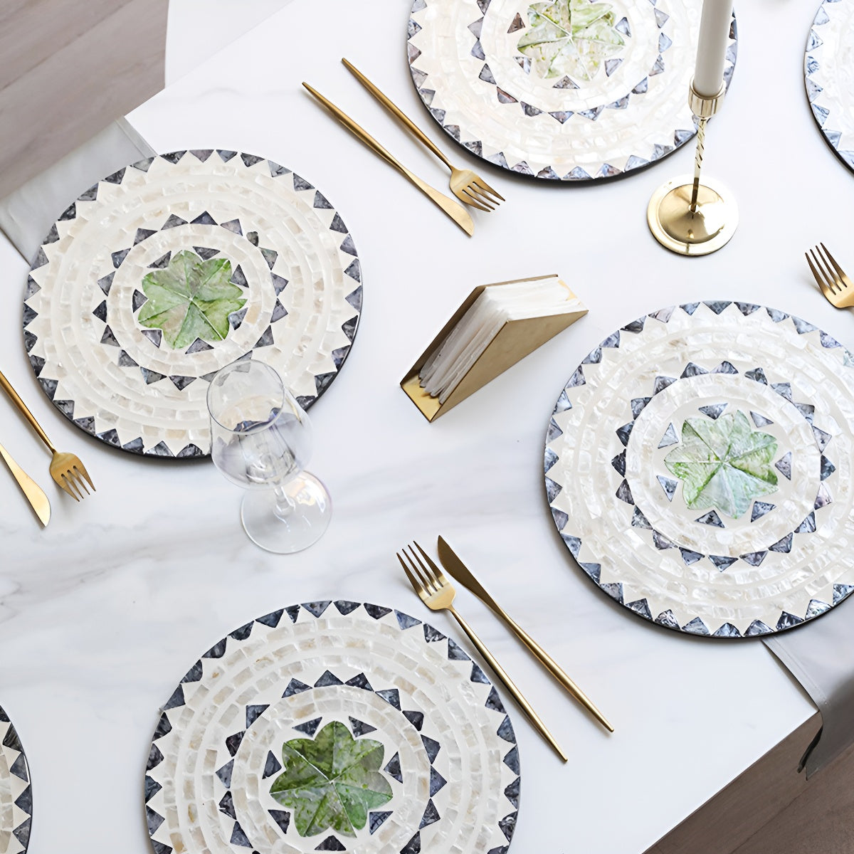 Mother-of-Pearl Mosaic Inlay Flat Serving Plate